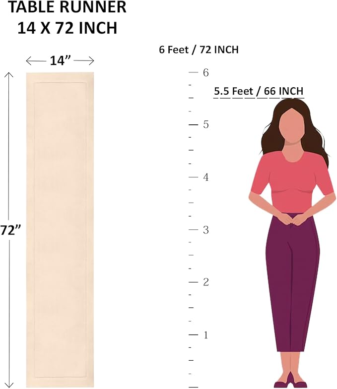 Solino Home Linen Beige Table Runner 72 Inches Long - 100% Pure Linen Hemstitch Table Runner 14 x 72 Inch for Dresser, Dining, Fall, Autumn, Halloween, Thanksgiving, Christmas - Classic Hemstitch