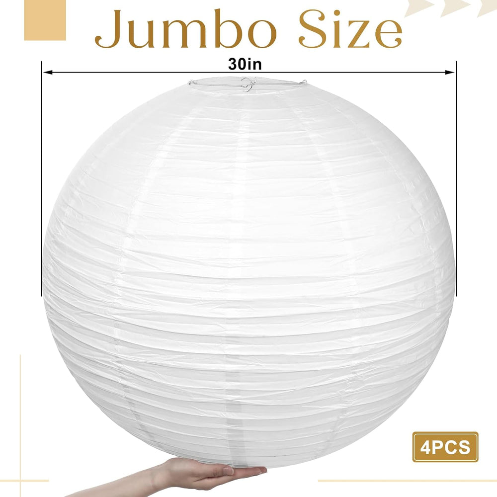 Woanger 4 Pack 30 Inch Large White Paper Lanterns for Christmas Party Decor