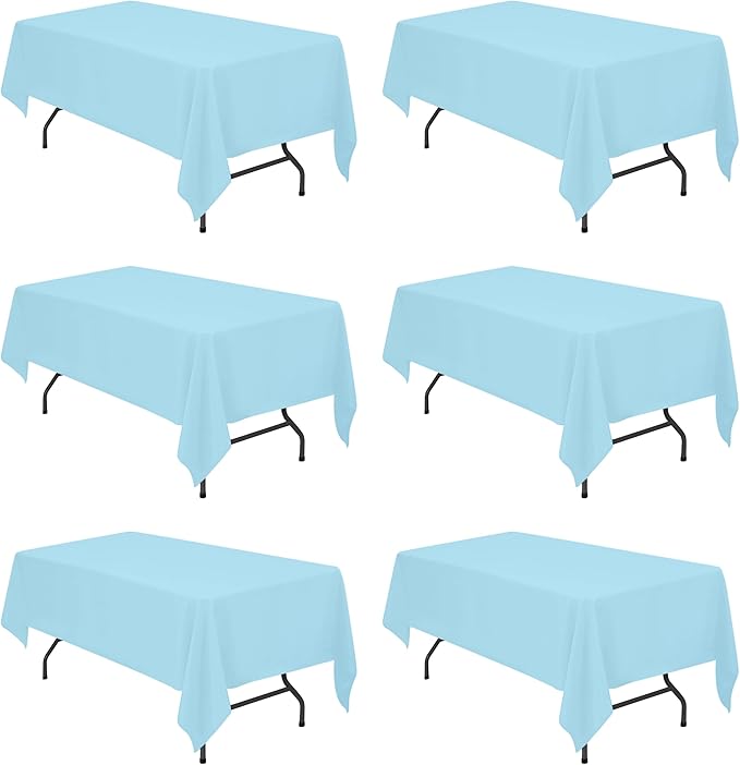 BRILLMAX 6 Pack Light Blue Tablecloths for 6 Foot Rectangle Tables 60 x 102 Inch - 6ft Rectangular Bulk Linen Polyester Fabric Washable Cloth Cover for Wedding Reception Banquet Birthday Party