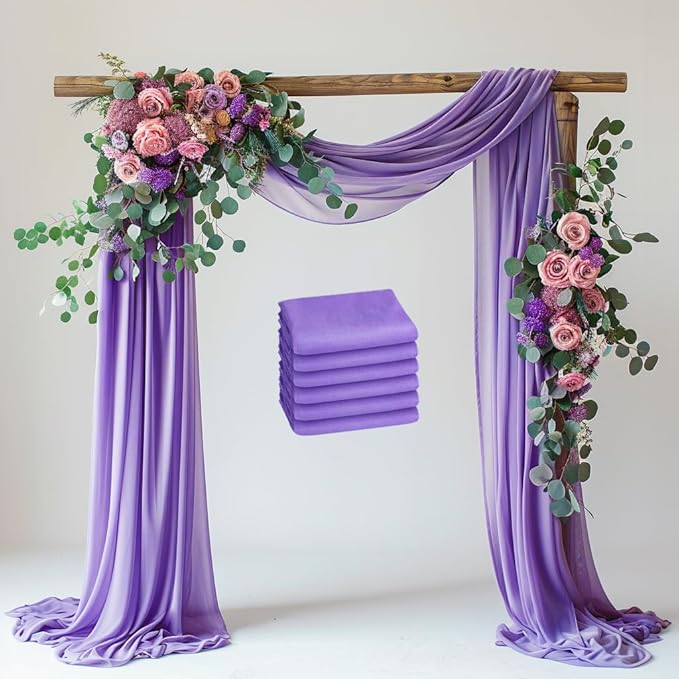 Wedding Arch Draping Fabric 6 Panels 28.7" x 20FT Lavender Purple Sheer Chiffon Backdrop Drapes for Wedding Ceremony Birthday Party Bridal Shower Outdoor Decoration