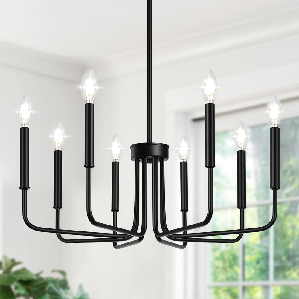 Black 8-Light Chandelier, Farmhouse Chandelier for Dining Room Lighting Fixtu...