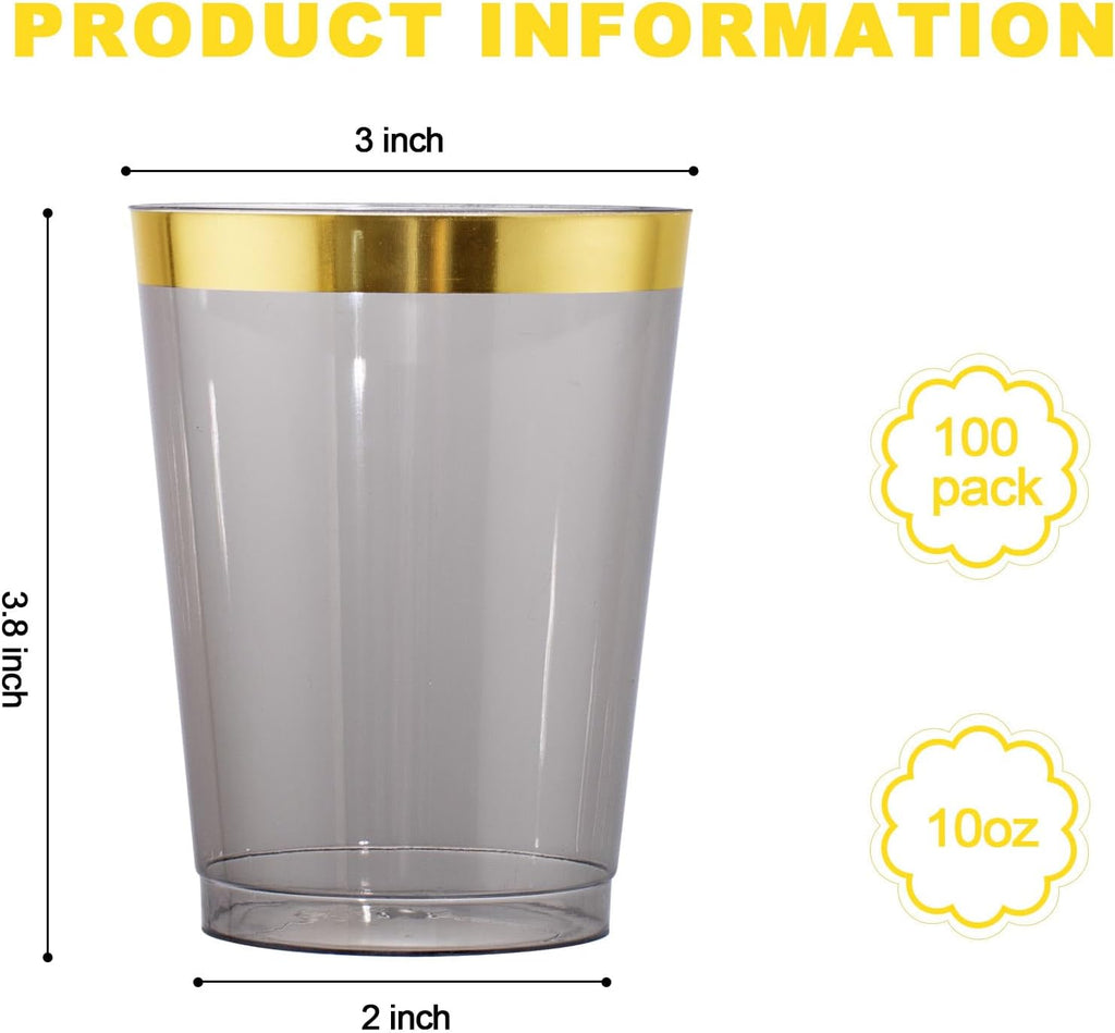 supernal 10 oz Black and Gold Plastic Cups for Holiday & Parties