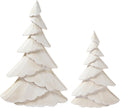 RM ROOMERS Wooden Christmas Tree Figurine Set of 2, White Tree Figurines