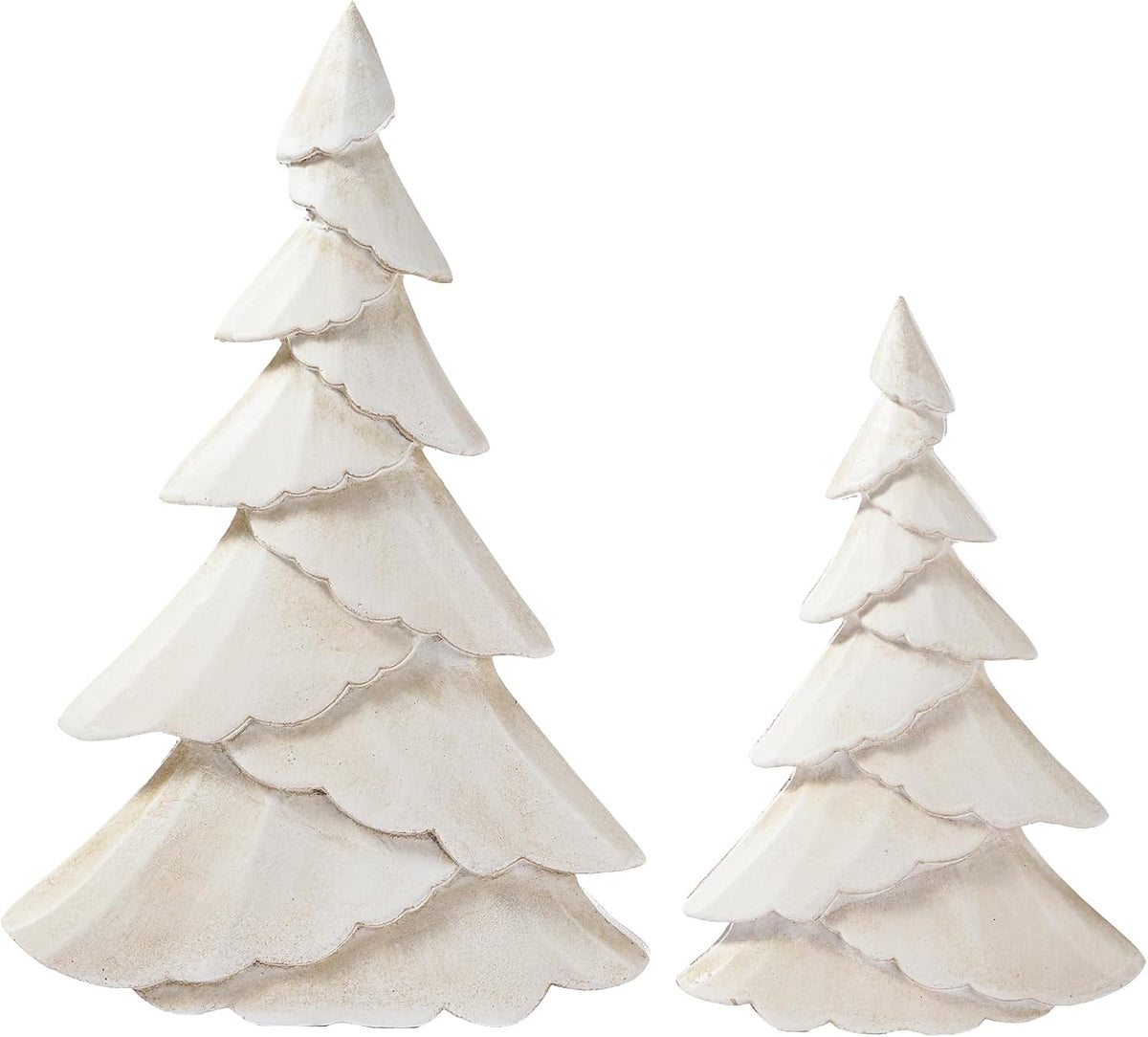 RM ROOMERS Wooden Christmas Tree Figurine Set of 2, White Tree Figurines