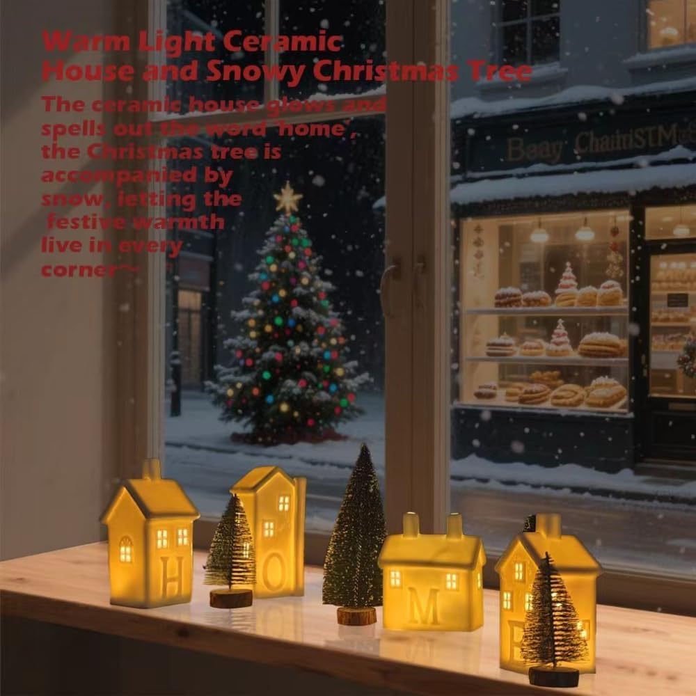 christmas village set ceramic christmas house with led, side view