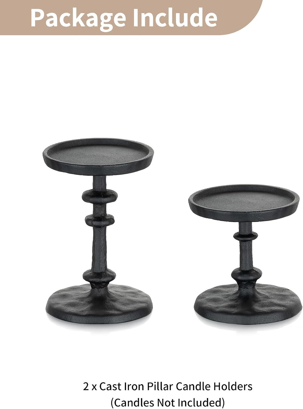 NUPTIO Pillar Candle Holder Black: Solid Cast Iron Candle Stand