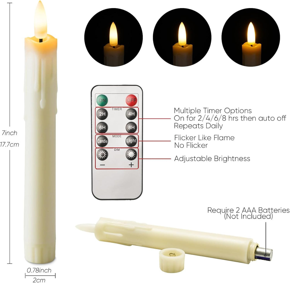 Homemory 7 Inches Flameless Taper Candles with Remote Timer, Short Led Candle...
