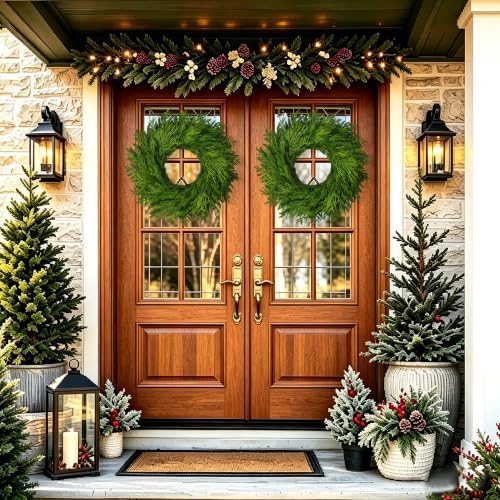 26" Large Cedar Norfolk Pine Wreath for Front Door, Faux Christmas Wreath