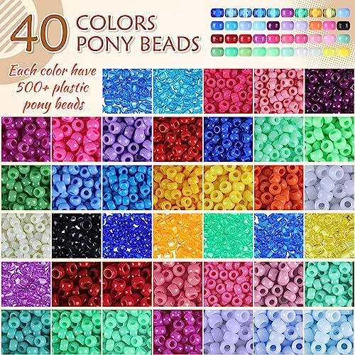 Huquary 21000 Pcs Pony Beads Bulk,Kandi Beads, 40 Colors, Round