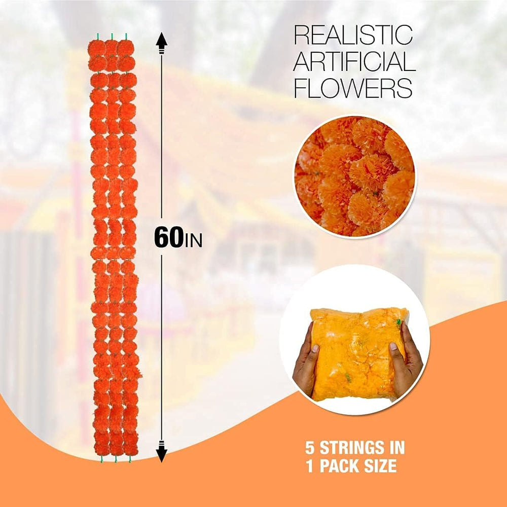 10 PC 5 ft Artificial Marigold Garland for Diwali Decor Multi