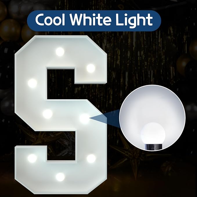 imprsv Marquee Letter S, 3FT Decorative Signage, Cool White LED Light Up Foam Board Letter for Wedding, Birthday Decorations
