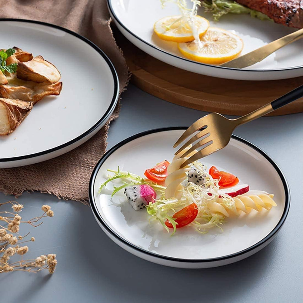 6-inch Small Porcelain Appetizer Plates, White with Black Edges Dinner Side D...