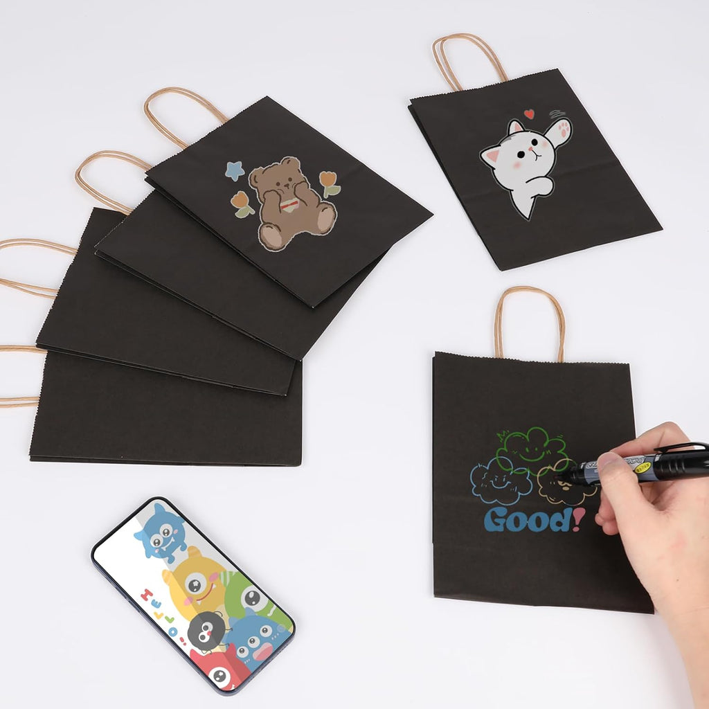joybe 300 pack 5.95x3.25x8 inch small black paper showing dimensions
