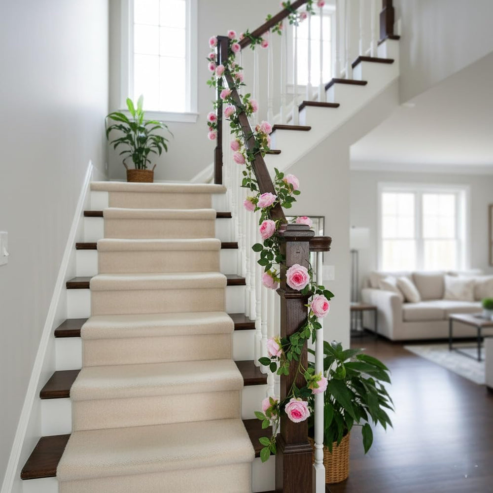 2Pcs 12Ft Bendable Flower Garland Faux Rose Vine for Wedding Decor,Pink