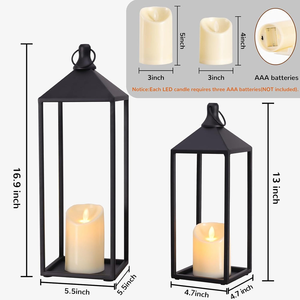 Lanterns Decorative Outdoor Indoor, 17" 13" Set of 2 Black Candle L...