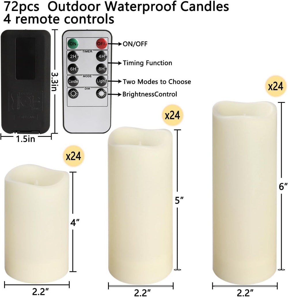 YOROXRG Set of 72 Waterproof Outdoor Flameless Candles, LED Candles with 4 Re...