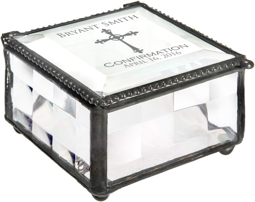 J Devlin Personalized Confirmation Glass Keepsake Box, Clear Cube