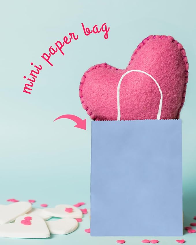 Bakepacker 100 Pcs Light Blue Mini Paper Gift Bags with Handles 6"x4.5"x2.5" Party Favor Bags Multiple Uses (Mini size)