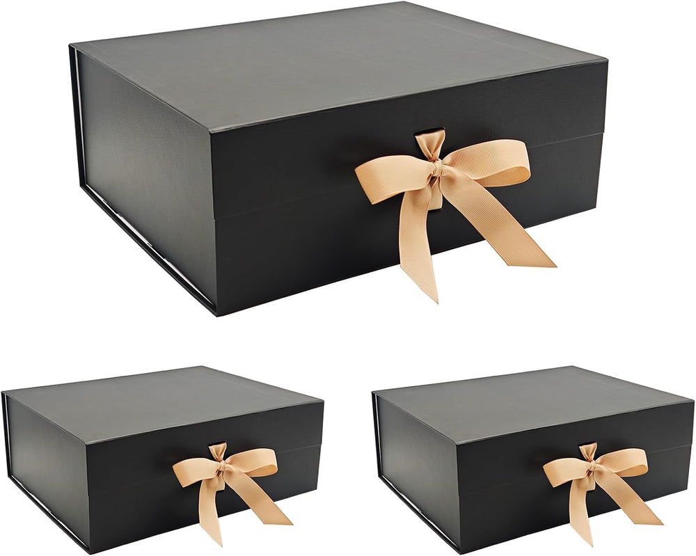 Tekhoho 3 Pack Black Large Gift Box with Lid 13.2 x 10.6 x 5 in, Magnetic Clo...