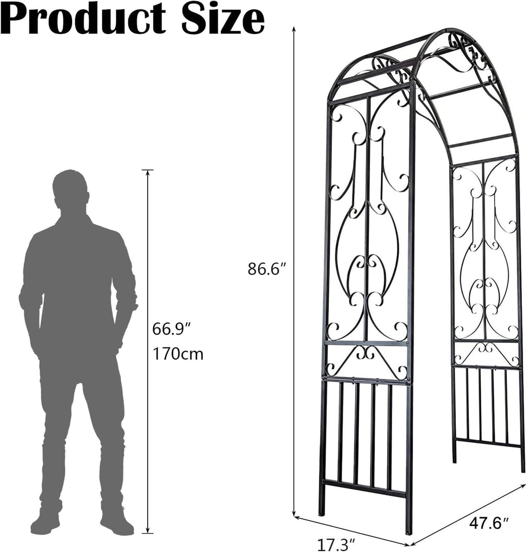 kinbor Garden Arches Arbor, Outdoor Black Metal Arbor, Wedding Archway