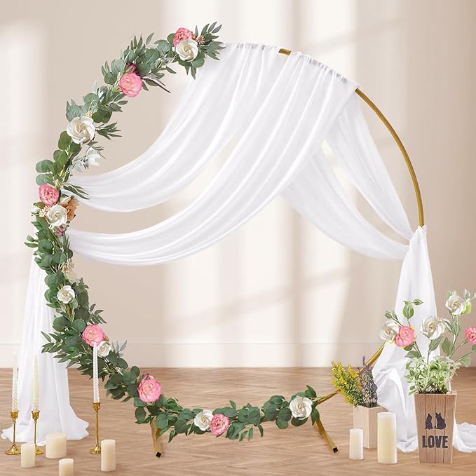White Wedding Arch Draping Fabric 4 Panels 29" x 20 FT White Drapes for Backdrop Sheer Curtains Wedding Drapes for Romantic Bridal Baby Shower Ceremony Birthday Party Fall Outdoor Events (4 Pack)