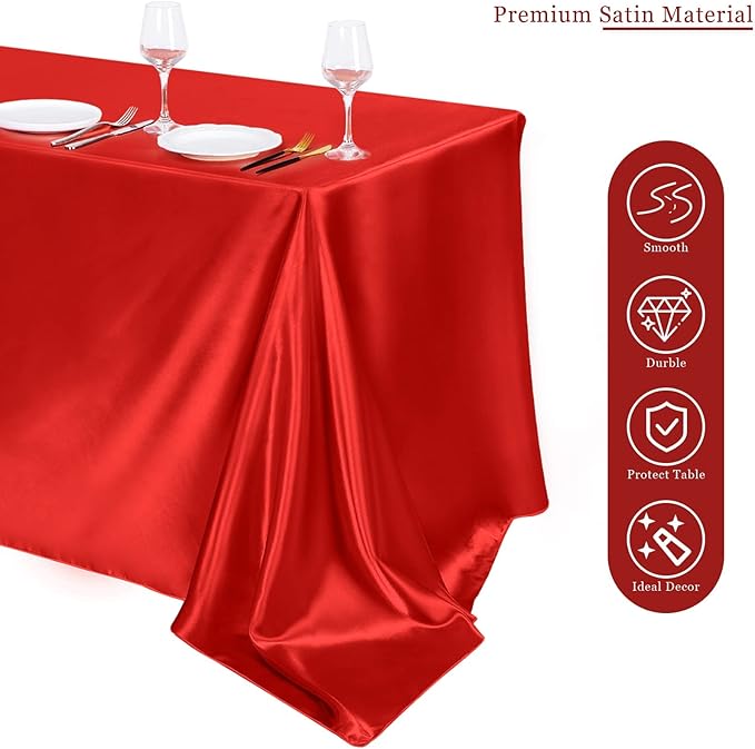 TURSTIN 4 Packs Satin Tablecloth 102 x 58 Inch Overlay Satin Table Cover Rectangle Bright Silk Tablecloth Smooth Fabric Table Decoration for Wedding Banquet Party Events, Red