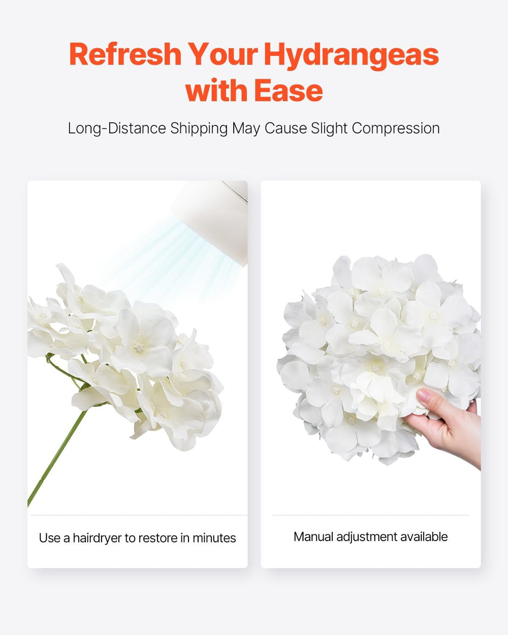 VEVOR Artificial Flowers, 105 pcs Real Looking White Silk Fake Hydrangea Bulk...