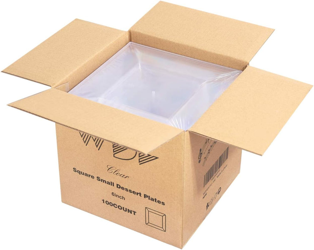 100PCS Clear Plastic Plates-6inch Square Disposable Plates- Small Appetizer P...