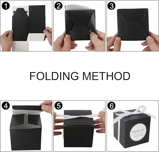 COTOPHER Small Gift Boxes 100 Pack 4x4x4 inches Black Gift Boxes with Lids for Gifts, Crafting, Wedding Party Favor, Cupcake Boxes, Candy, Bridesmaids Proposal Box with Ribbons and Stickers (Black,