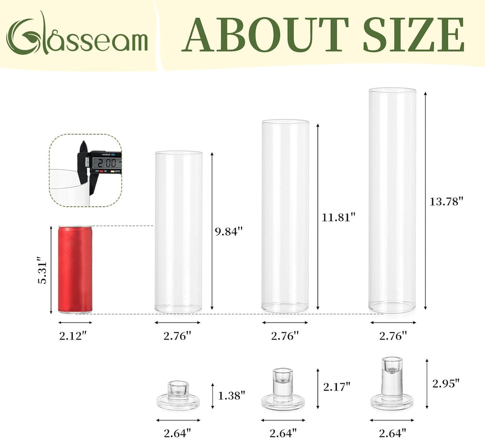 Glasseam Hurricane Taper Candle Holders: 3 Pcs Glass Candlestick for Table