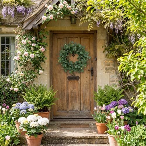 24 Inch Eucalyptus Wreath for Front Door, Large Artificial Greenery Wreaths with Olive Leaves and Berries, Farmhouse Spring Summer Decor for Porch, Wall, Window, All Season