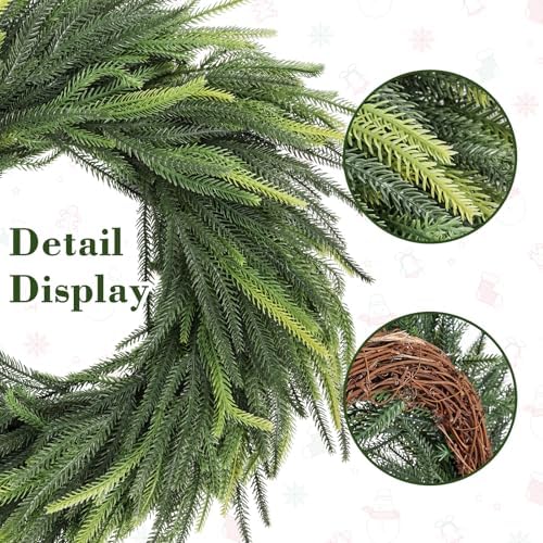 24 Inch Real Touch Norfolk Pine Christmas Wreath for Front Door Outside