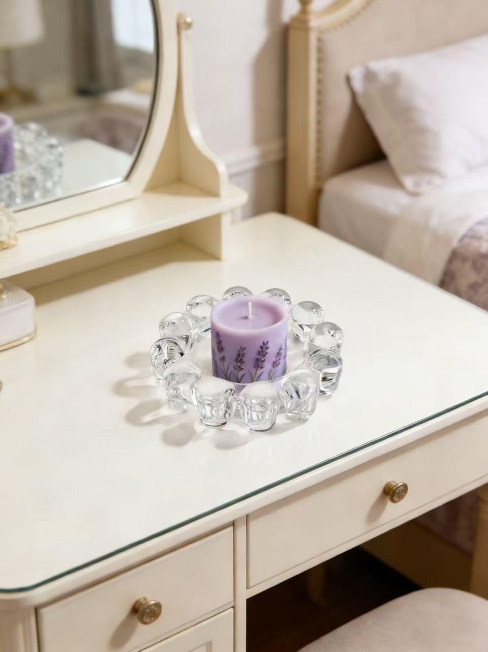 khtumeware Chic Clear Bubble Glass Candle Dish – Modern Clear Glass Candle Holder for Tealights & Diffusers, Decorative Tray for Home & Tabletop Decor（2 Pack）
