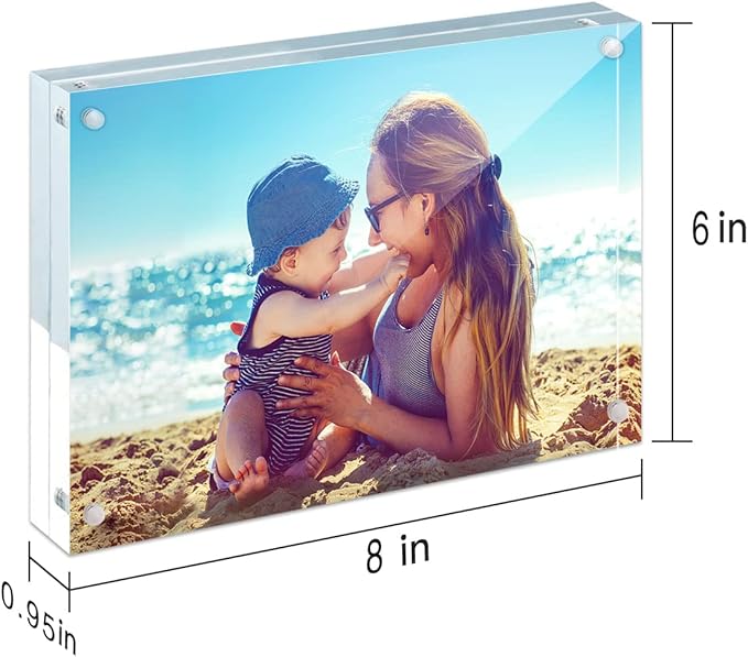 HELPLEX Acrylic Frames, 2 Pack 6x8, 24mm Thick, Frameless, Magnetic, Free Standing