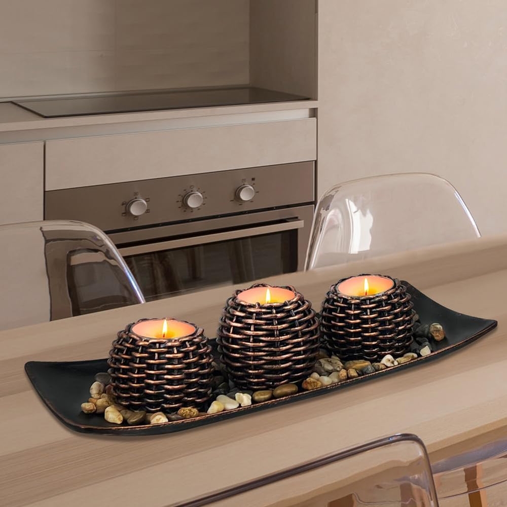 Coffee Table Decor, Fall Decorations, Candle Holders with Tray and Rocks