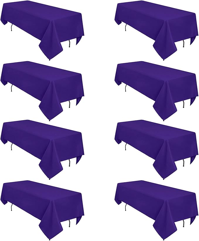 8 Pack Purple Tablecloth 60 x 102 Inch Rectangular Tablecloths for 6 Foot Rectangle Tables, Wrinkle Resistant Purple Table Cloth Washable Polyester Fabric Table Covers for Buffet Wedding Party Banquet