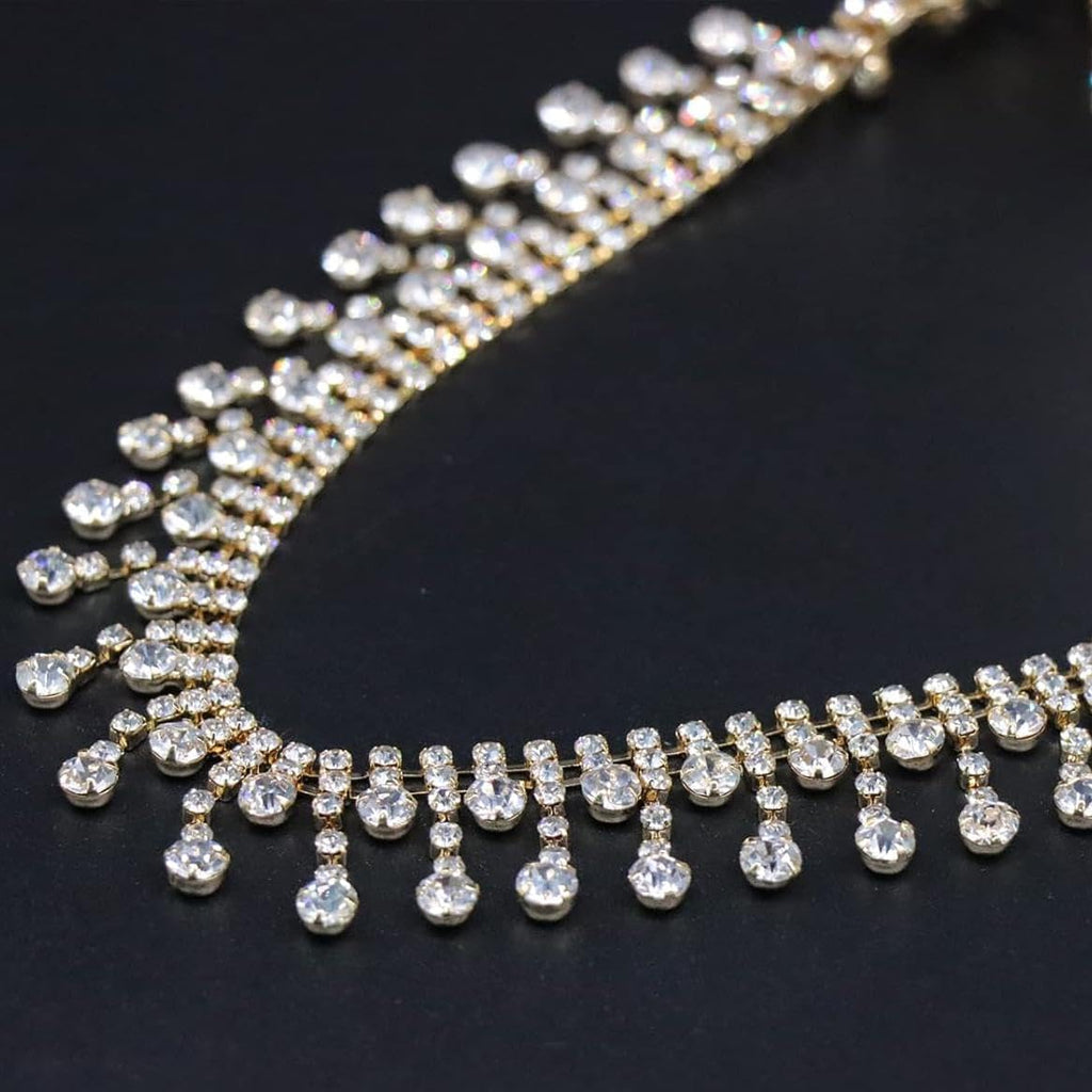 jerler gold rhinestone tassel fringe trim crystal close, close-up detail
