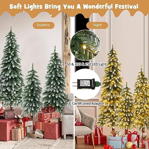 HAPPYGRILL Set of 3 Artificial Christmas Tree, 3' 4' 5' Pre-lit Xmas Tree