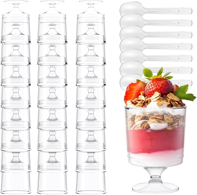 200 Pack Dessert Cups with Spoons,5Oz Clear Plastic Parfait Cup,Disposable Appetizer Cups Mini Shooter Cups for Fruit Ice Cream Mousse Pudding and Party