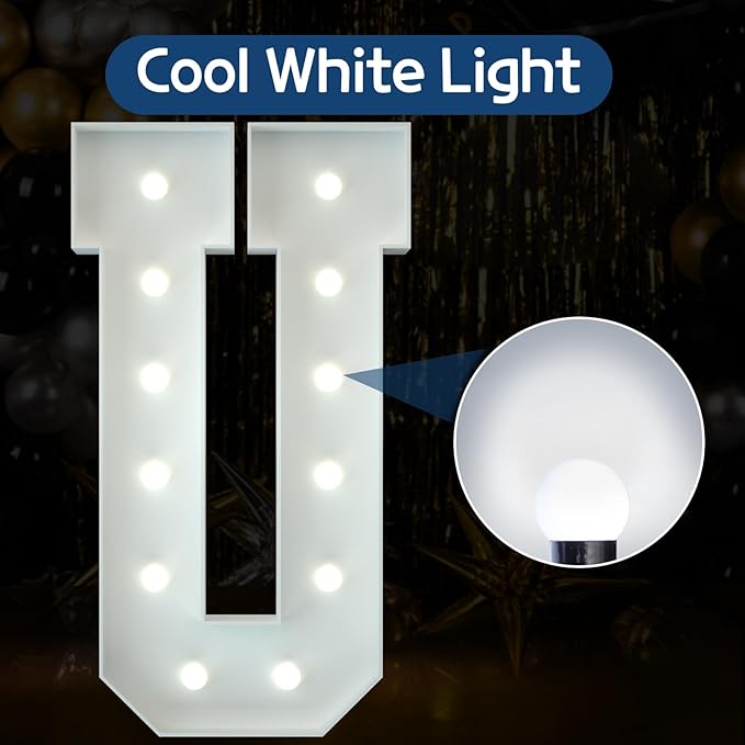 Marquee Letters 4 Feet Tall Large Light Up Letters Baby Shower Decorations Wedding Engagement Proposal White Party Decorations Marry Me Sign Big Cardboard Backdrop U