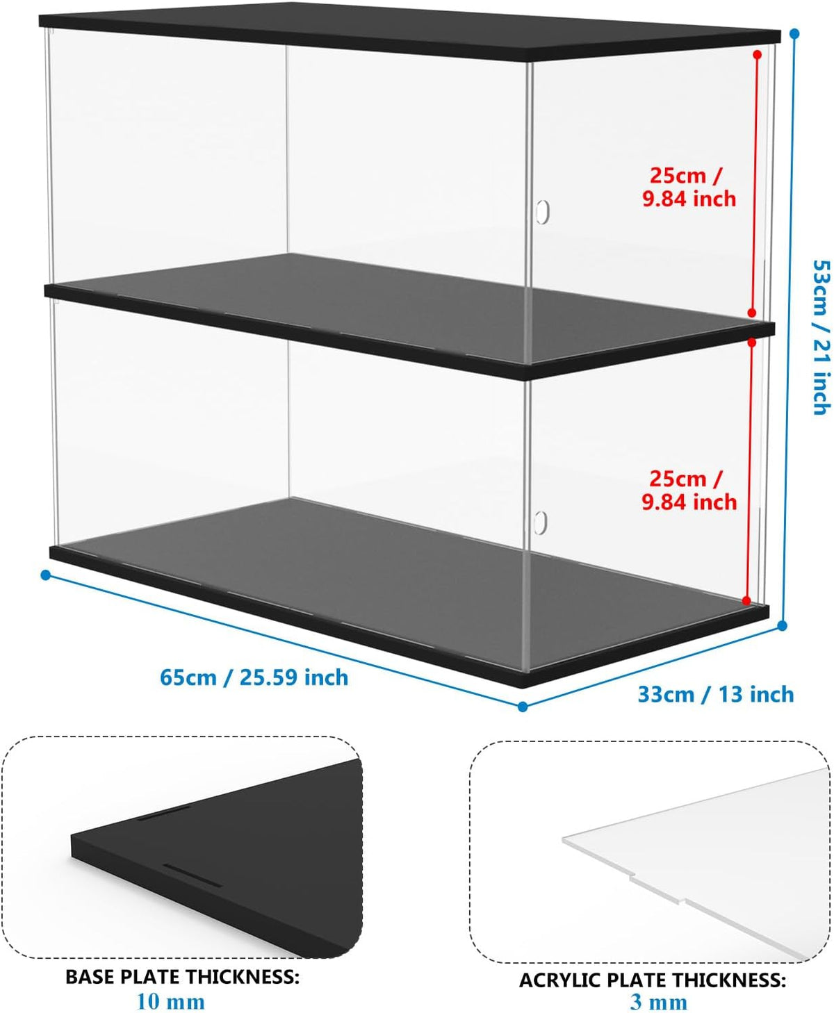 DuvinDD 2-Shelves Acrylic Display Case for 1/8 Scale Model Car Collectibles