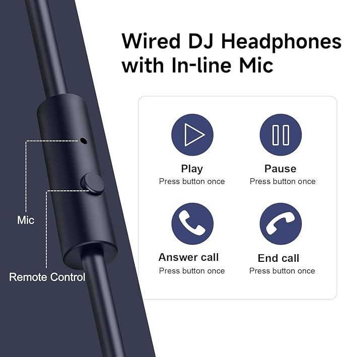 OneOdio Wired Over Ear Headphones Studio Monitor & Mixing DJ Stereo Headsets with 50mm Neodymium Drivers and 1/4 to 3.5mm Jack for AMP Computer Recording Podcast Keyboard Guitar Laptop - Dark Blue