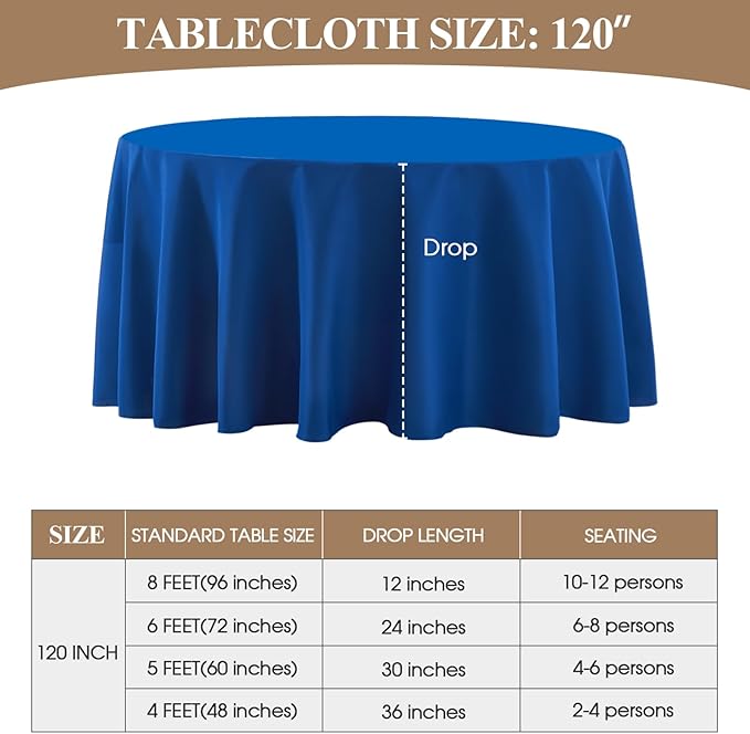 Round Tablecloth 120 Inch 6 Pack Royal Blue Tablecloths Washable Decorative Linen Polyester Table Clothes Cover for Dining Table Banquets Buffet Parties and Wedding
