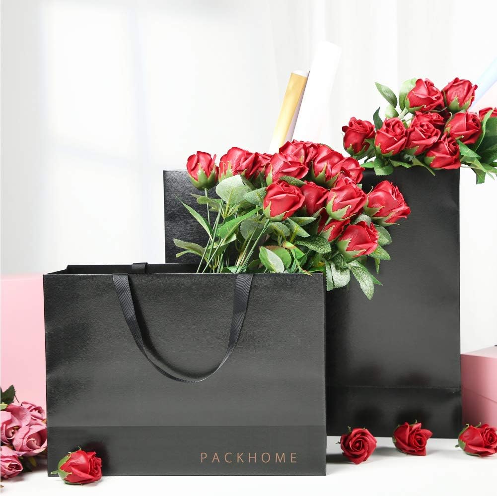 packhome 6 extra large black gift bags with, close-up detail