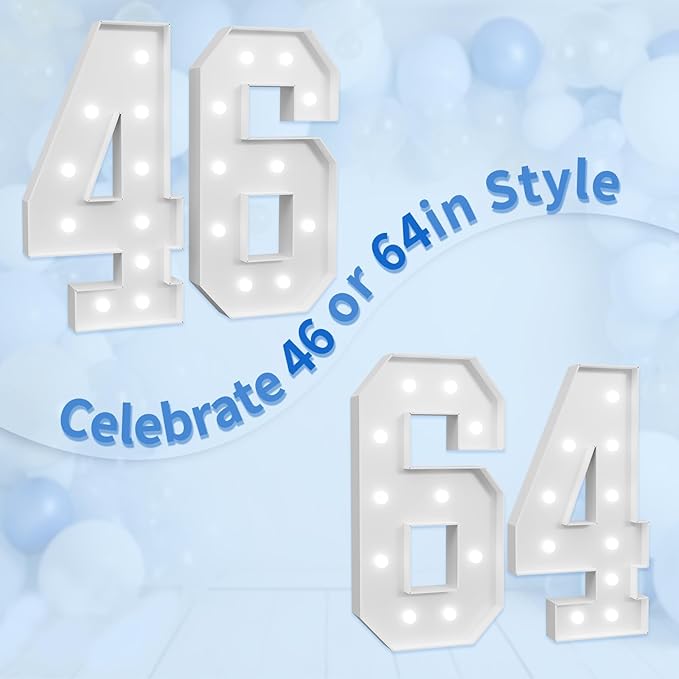 imprsv Marquee Numbers Large 46th-Birthday Decorations: 4ft Light Up Number Party Decor 46 Year Old 64th Birthday Decoration Backdrop 64 Anniversary Cardboard Big Mosaic Balloon Frame Number 46