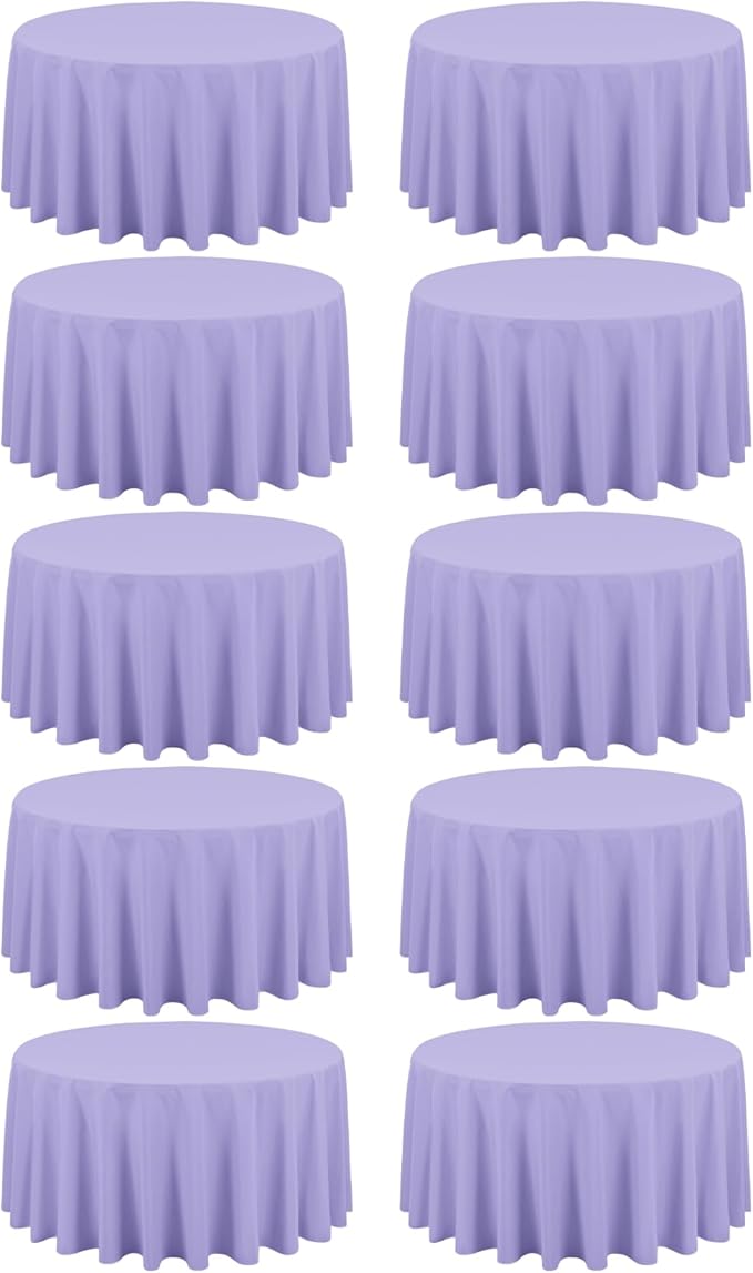 10 Pack Lavender Round Tablecloths - 120 Inch, Polyester Table Cover, Stain and Wrinkle Resistant Washable Fabric Table Cloth for Wedding Banquet Parties