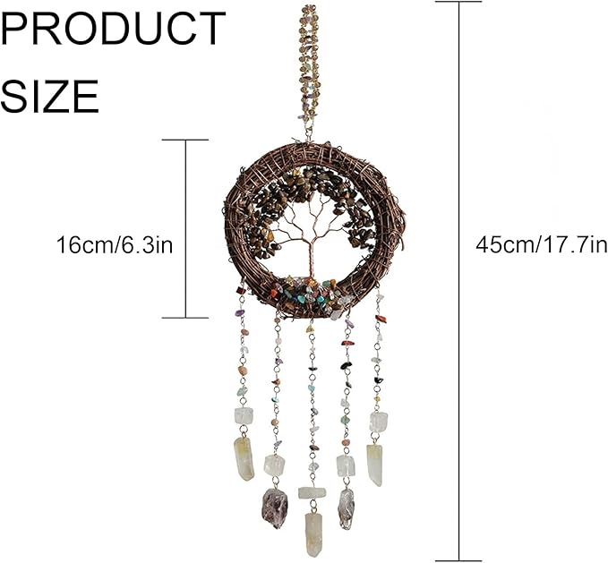 TUOKING Crystal Suncatchers for Window Tree of Life Brown Crystals Vine Wreath Sun Catchers Rainbow Maker Ornament Gift Home Garden Decoration