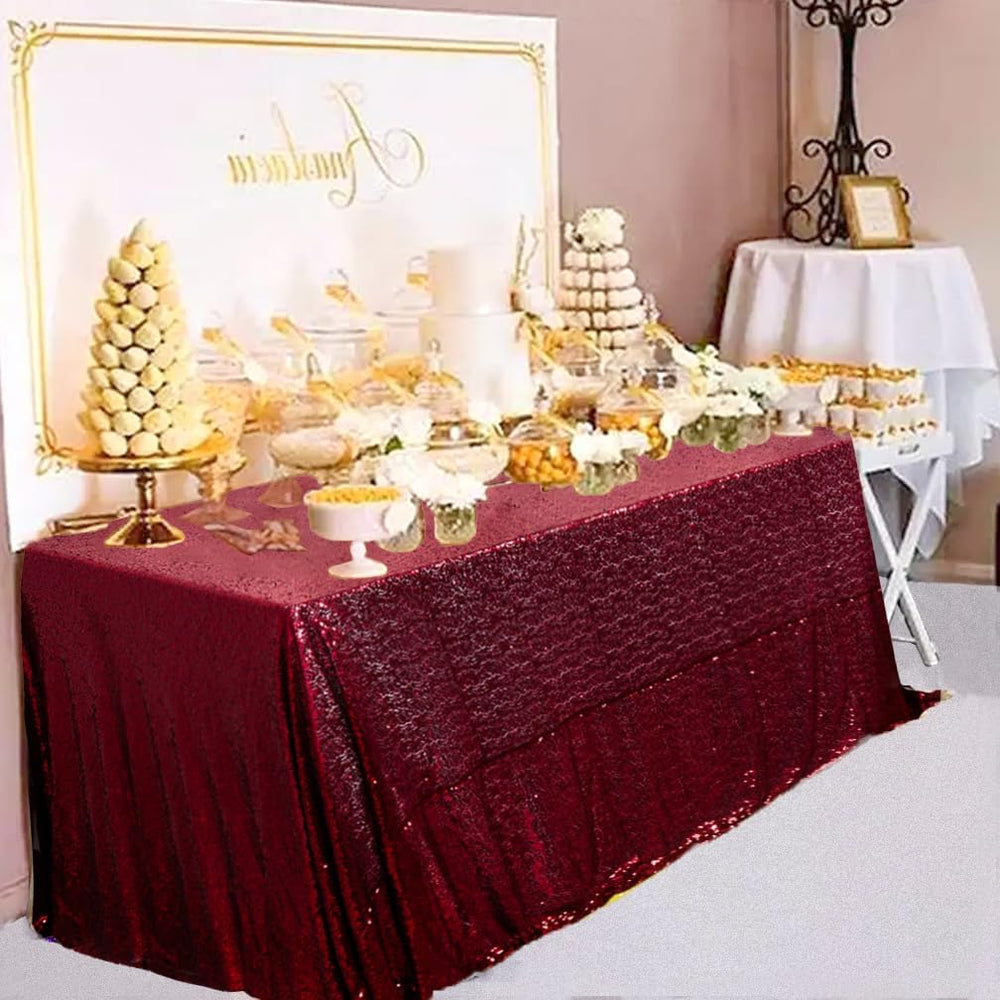 Partisout Sequin Tablecloth 90x132 inch Sequin Table Cloth for Parties Burgun...