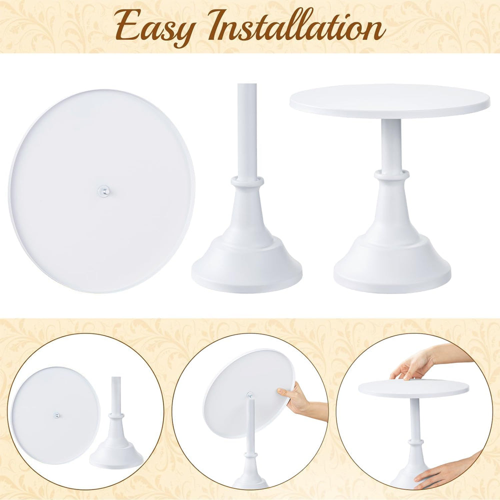 HBlife 3 PCS White Cake Stand Set (8"/10"/12" Cake Plate), Metal