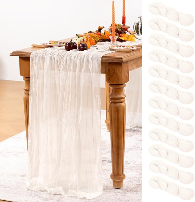 Ivory White Cheesecloth Table Runner 12 Pack Fall Table Runners Boho Gauze 120 Inches White Cheese Cloth Fall Table Decorations for Thanksgiving Weddings Bridal Baby Shower
